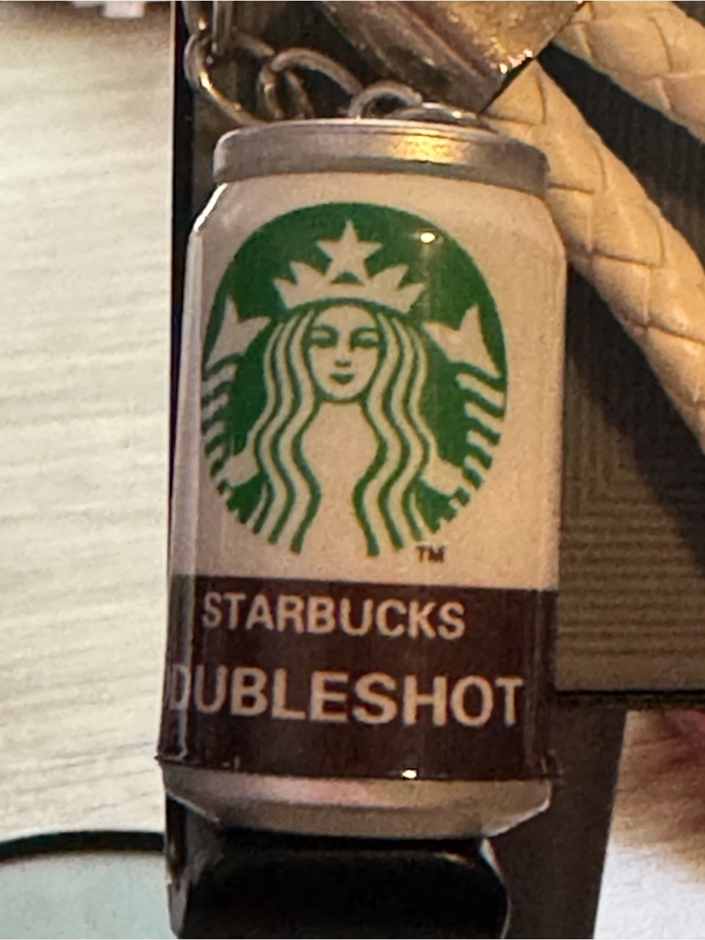 Starbucks White Braided Keychain with Coffee Can Charm - Picture 2 of 4